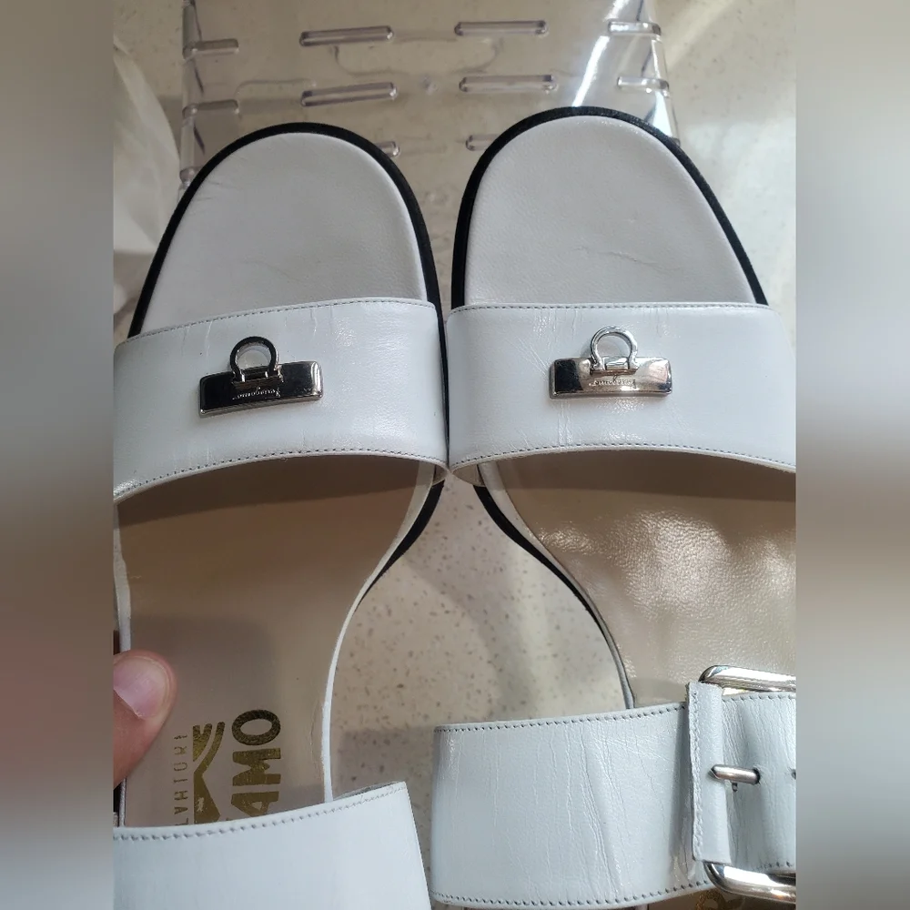 Ferragamo Salvatorre White Leather Shoes Size 7.5 - Picture 5 of 7